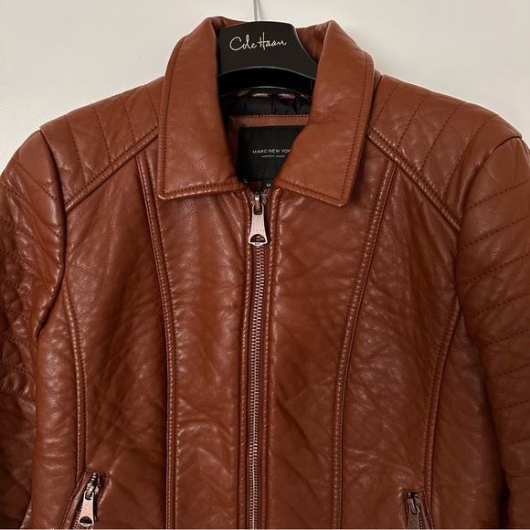 Marc New York Andrew Marc Women Brown Faux Vegan Leather Jacket Size M - Picture 4 of 12